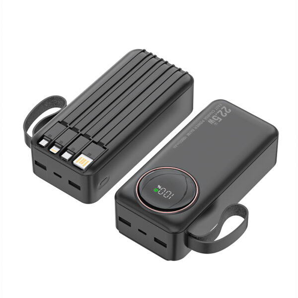 30000mAh 22.5W超快充电移动电源，带4根内置电缆和6个输出